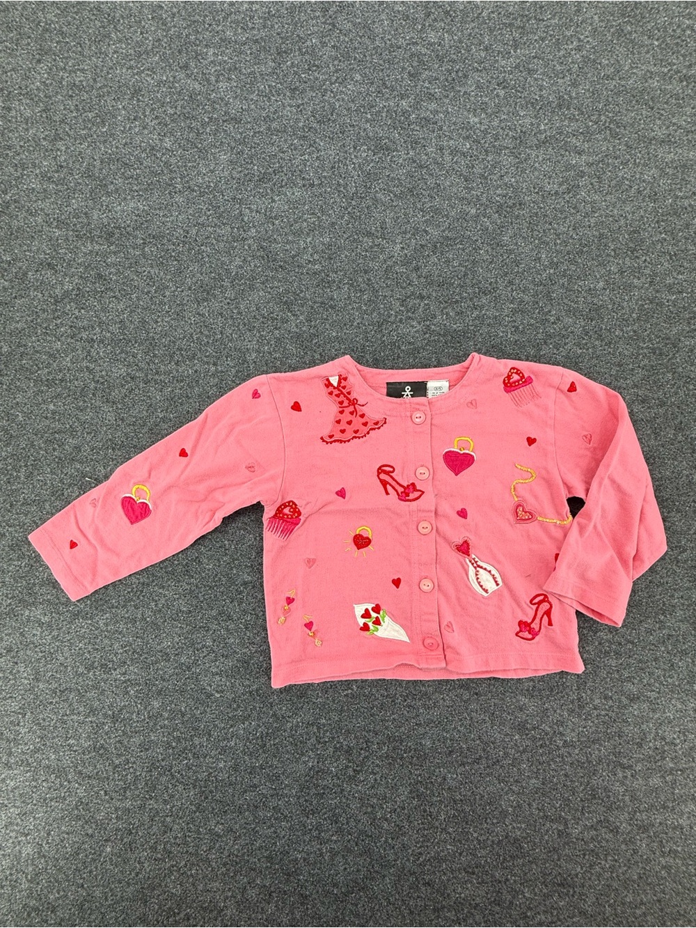 Pink Embroidered Girls Long sleeve button Up